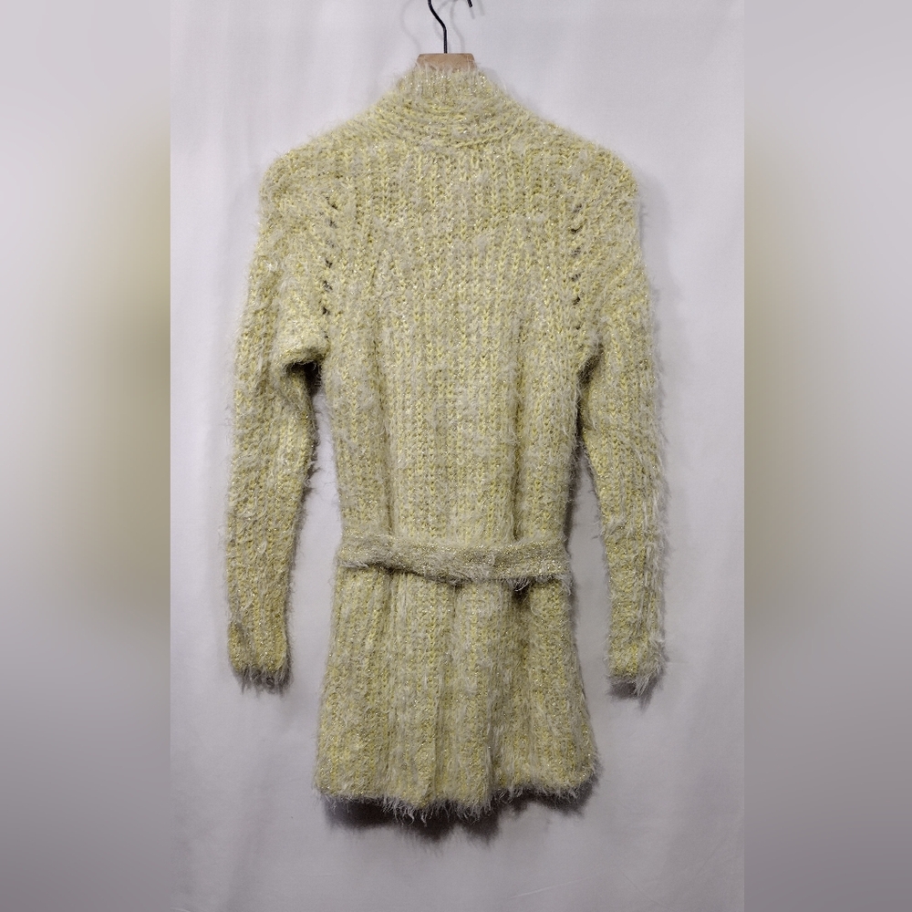 Anthropologie Larkin Shimmer Fuzzy Sweater Cardigan Women's S Yellow Boho Retro - Picture 6 of 9